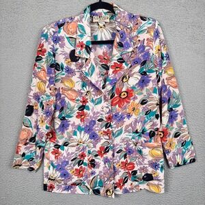 True VTG On The Rocks Blazer Women 7/8‎ Floral 70s Retro Boho Hippie Lightweight